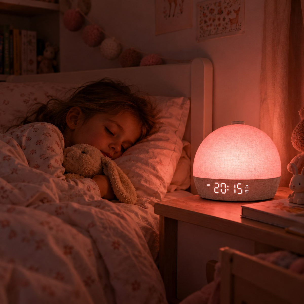 Een slapend meisje, Gloorlicht als roze nachtlampje